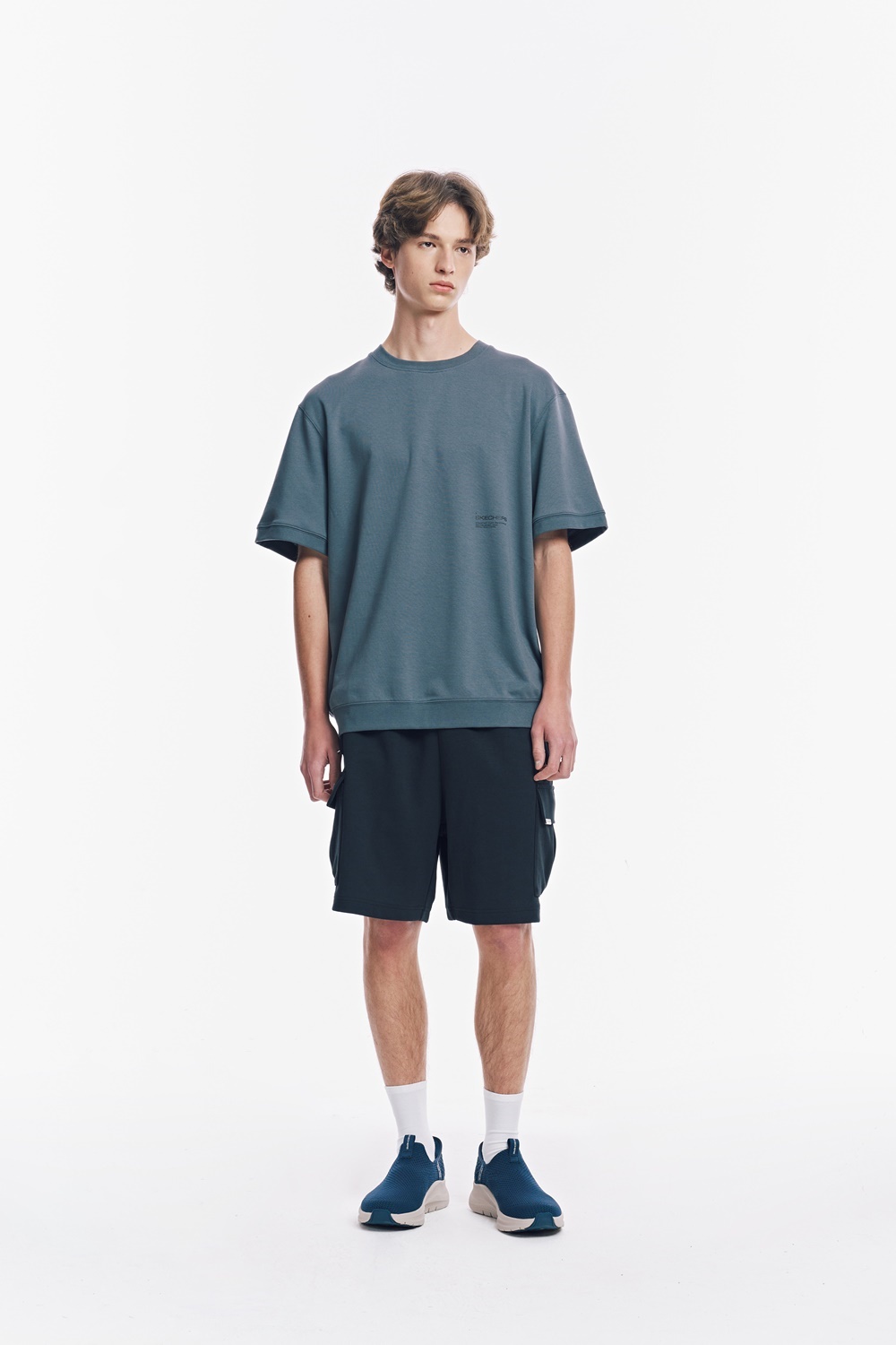 [스케쳐스 어패럴] 남성 더블 니트 반팔 맨투맨 티셔츠