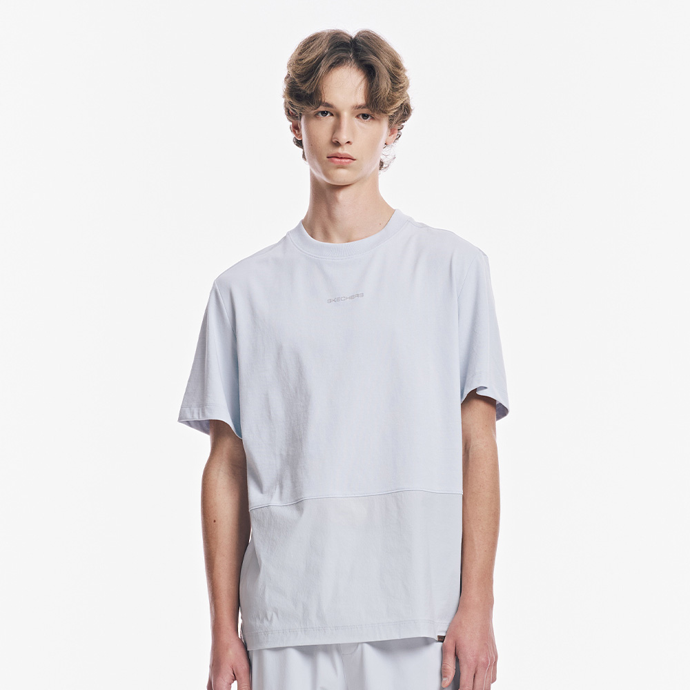 [스케쳐스 어패럴] 남성 우븐+니트 믹스 하이브리드 반팔 티셔츠