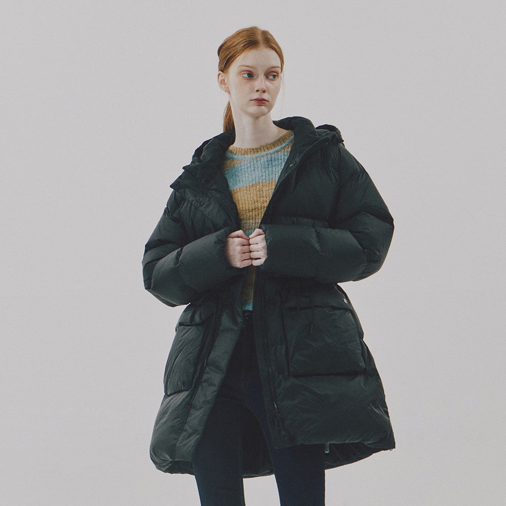 여성 후드 롱 다운 점퍼